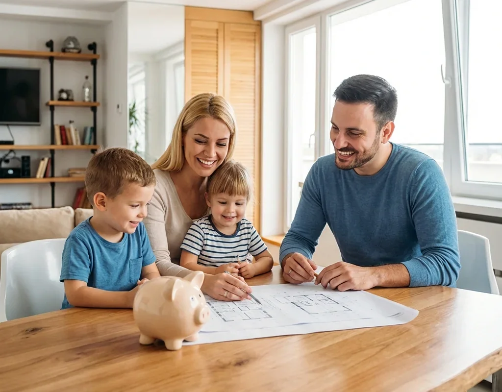 משפחה מתכננת רכישת דירה ומשכנתא